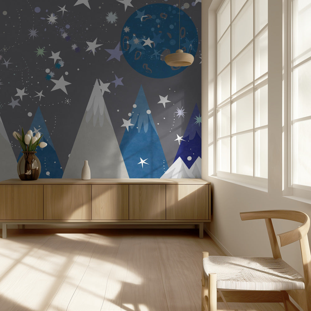 Talvimaisemia: Yötaivas Keskiyönsininen Lastenhuoneen seinämaalaus | Valokuvatapetit
