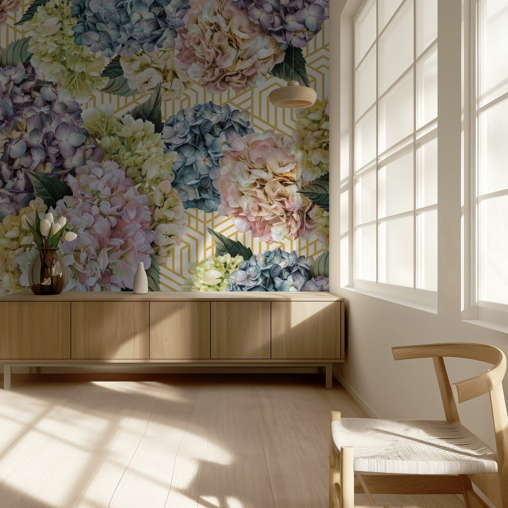 Hydrangeas_Gold Cream | Wallpaper