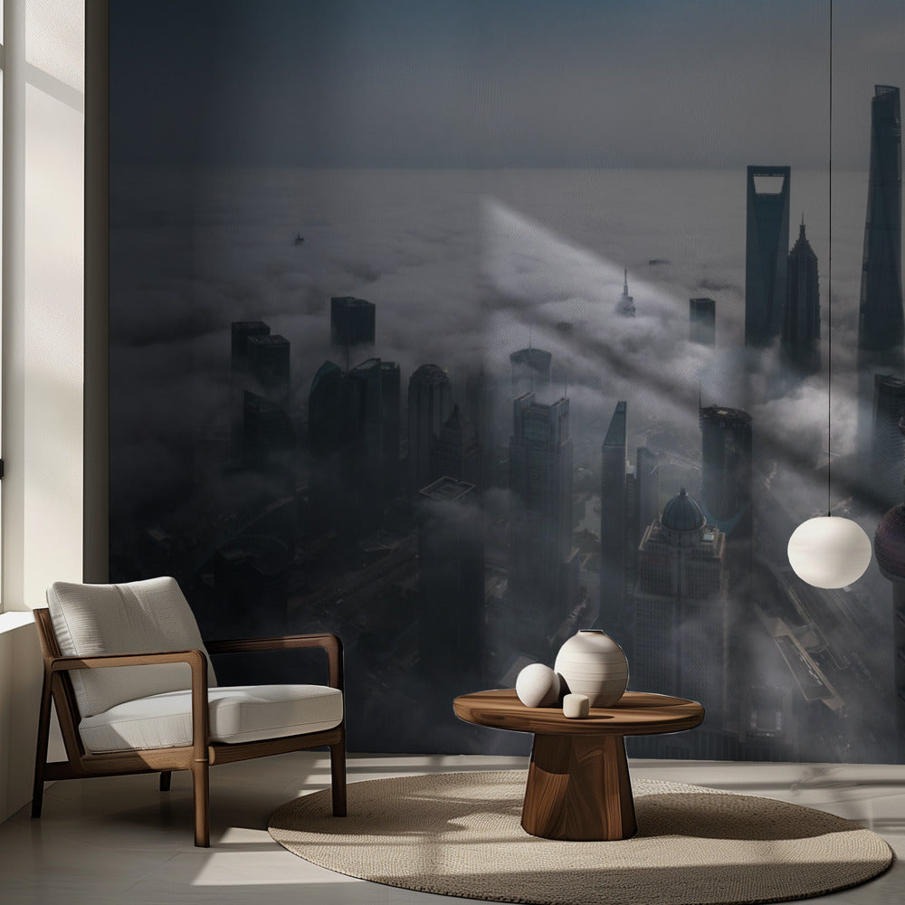 Shanghai sumussa ylhäältä katsottuna | Valokuvatapetit