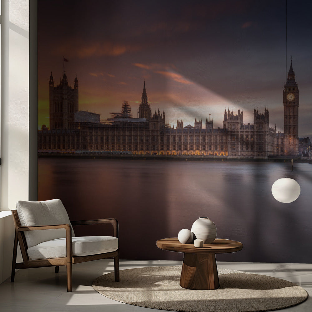 Zachód słońca nad Pałacem Westminsterskim w Londynie | Fototapeta