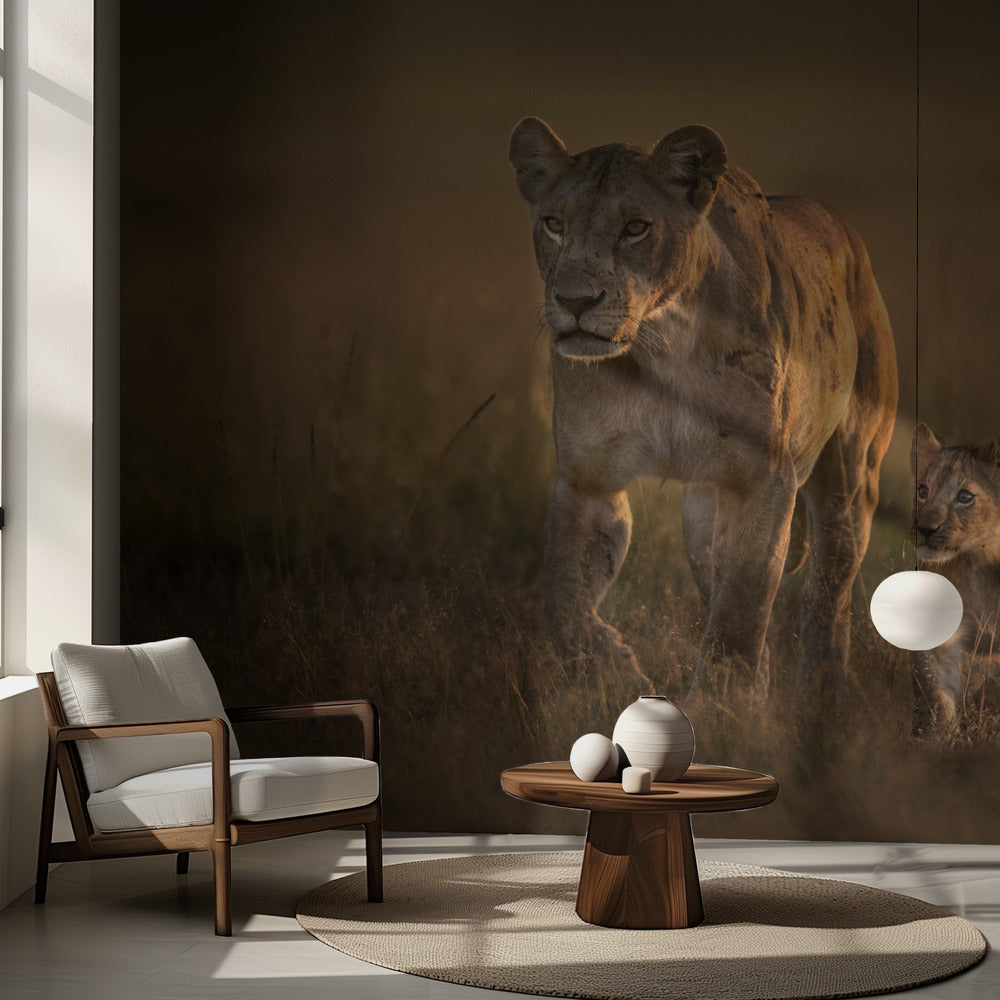 Äitileijona pentunsa kanssa | Valokuvatapetit