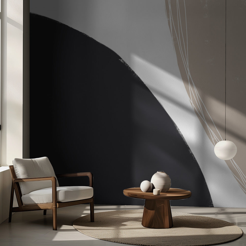 Czarne i beżowe organiczne kształty | Fototapeta