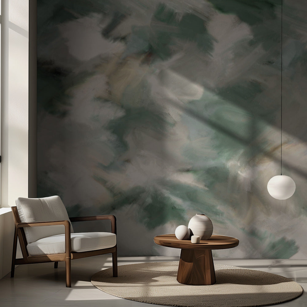 Green Beige Wild Painted Square | Wallpaper