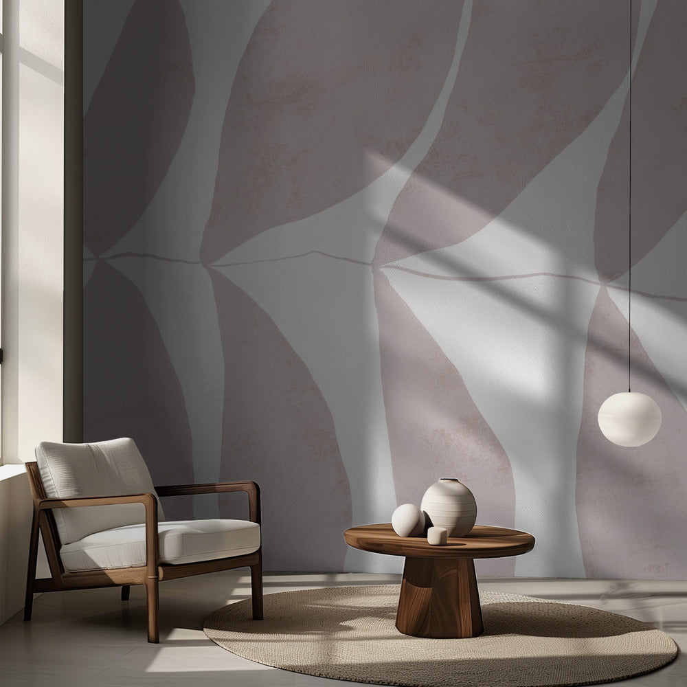 Wzory liści w delikatnych odcieniach beżu | Fototapeta