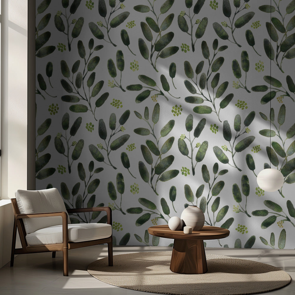 Lisa watercolor seeded eucalyptus pattern | Wallpaper