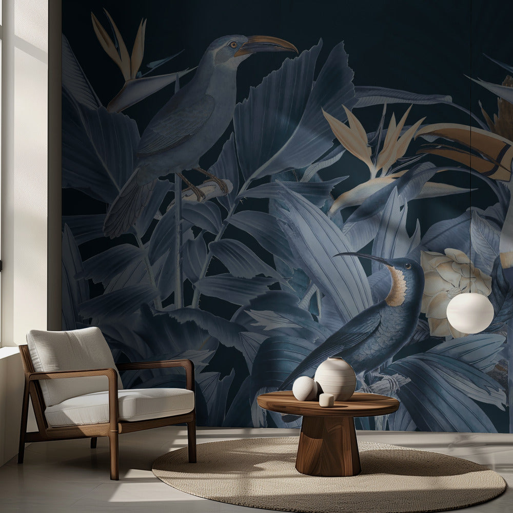 Rainforest Birds Blue | Wallpaper