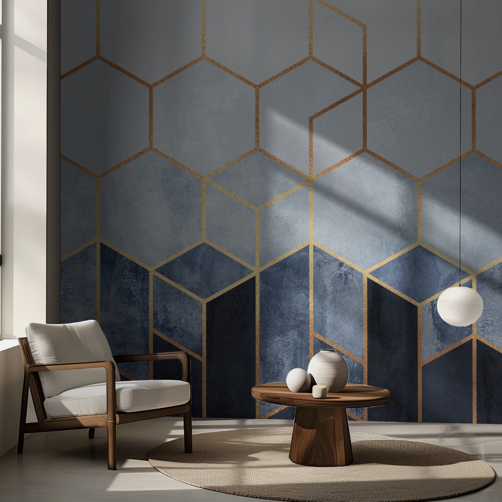 Miękkie niebieskie sześciokąty | Fototapeta