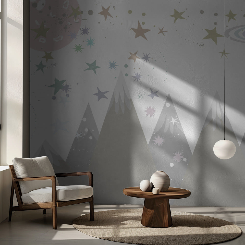 Winter Scenes: Grey Monotone Kids Room Mural 9 | Wallpaper