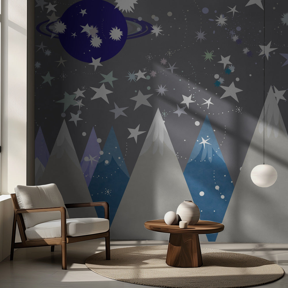Talvimaisemia: Yötaivas Keskiyönsininen Lastenhuoneen seinämaalaus | Valokuvatapetit