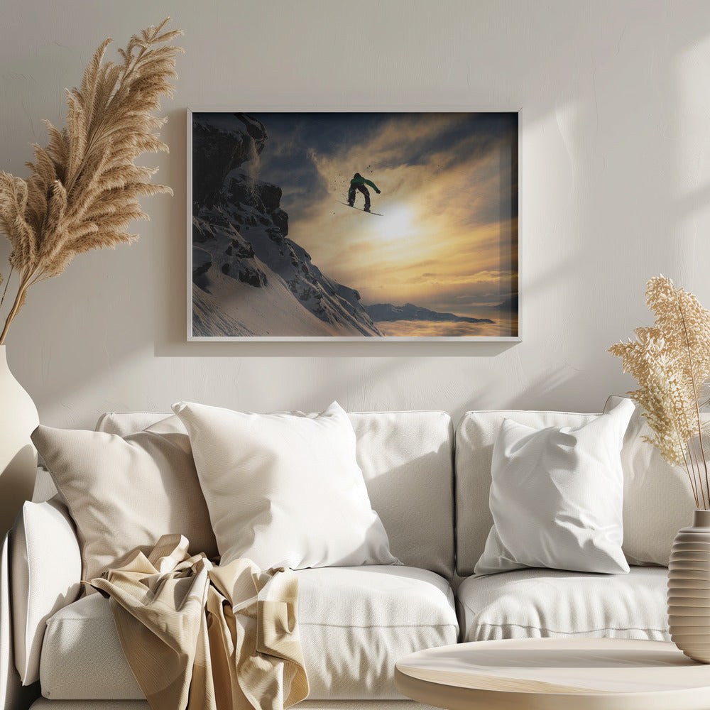 Auringonlaskun lumilautailu | Julisteet - Taidevedokset