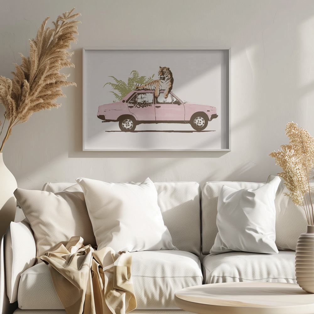 Tiger auf Auto | Poster