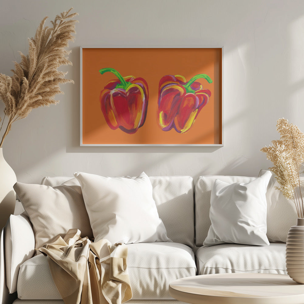 Peppers On Orange | Poster