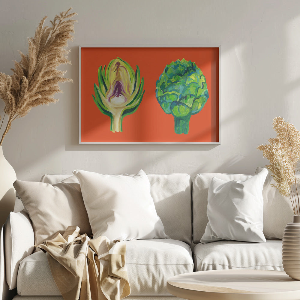 Artischocken auf Orange | Poster - Kunstdruck