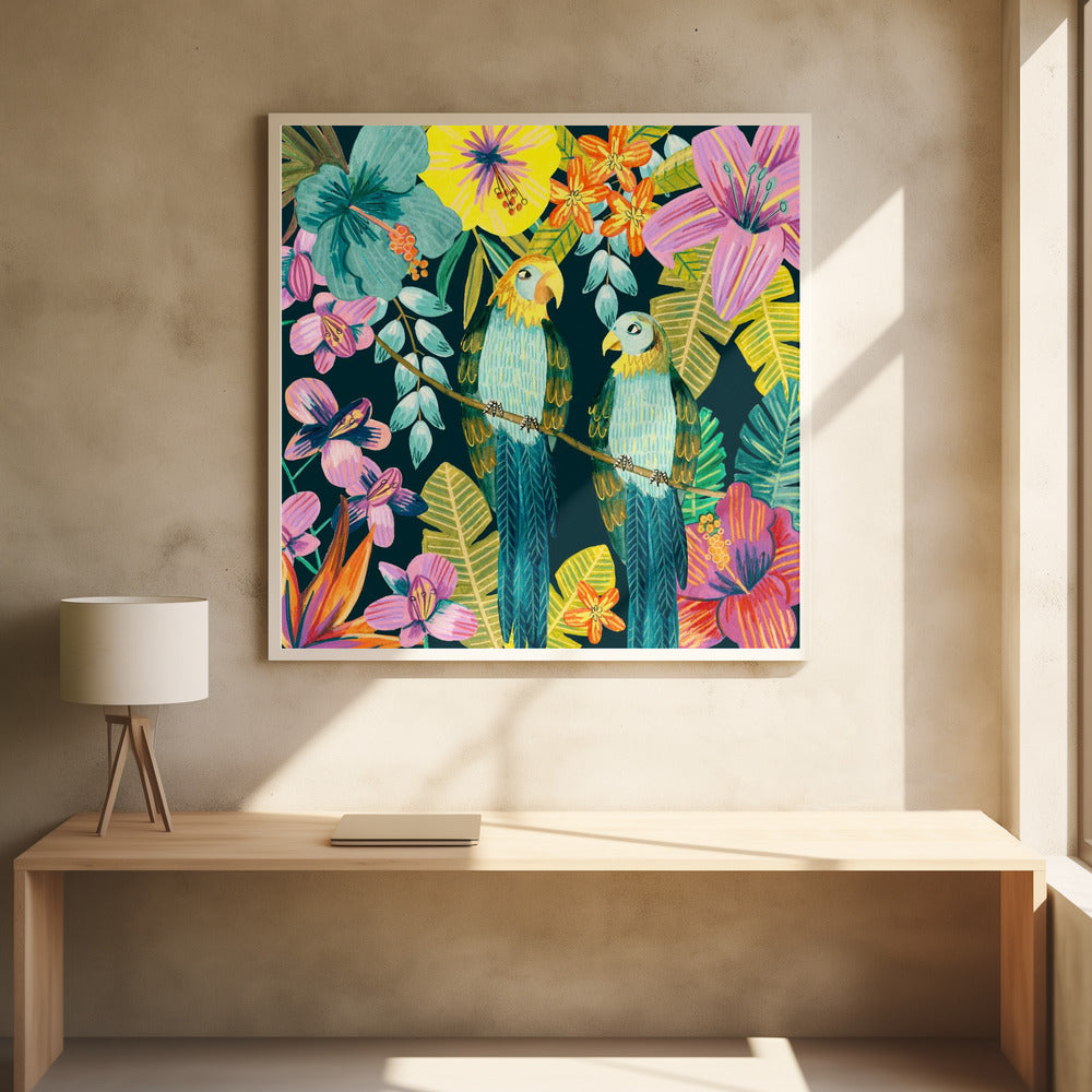 Parrots Tropical Floral Jungle | Poster
