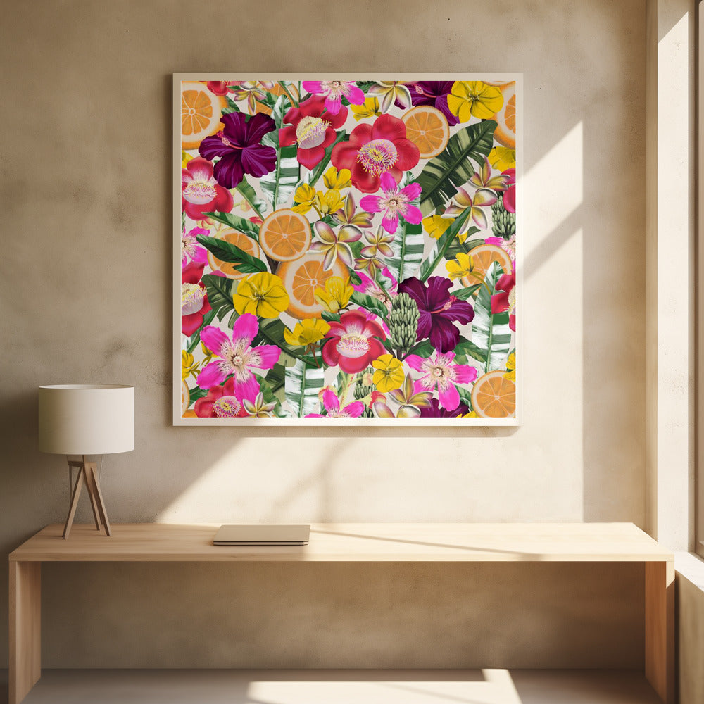 Flowes and Fruits Pattern Black | Poster
