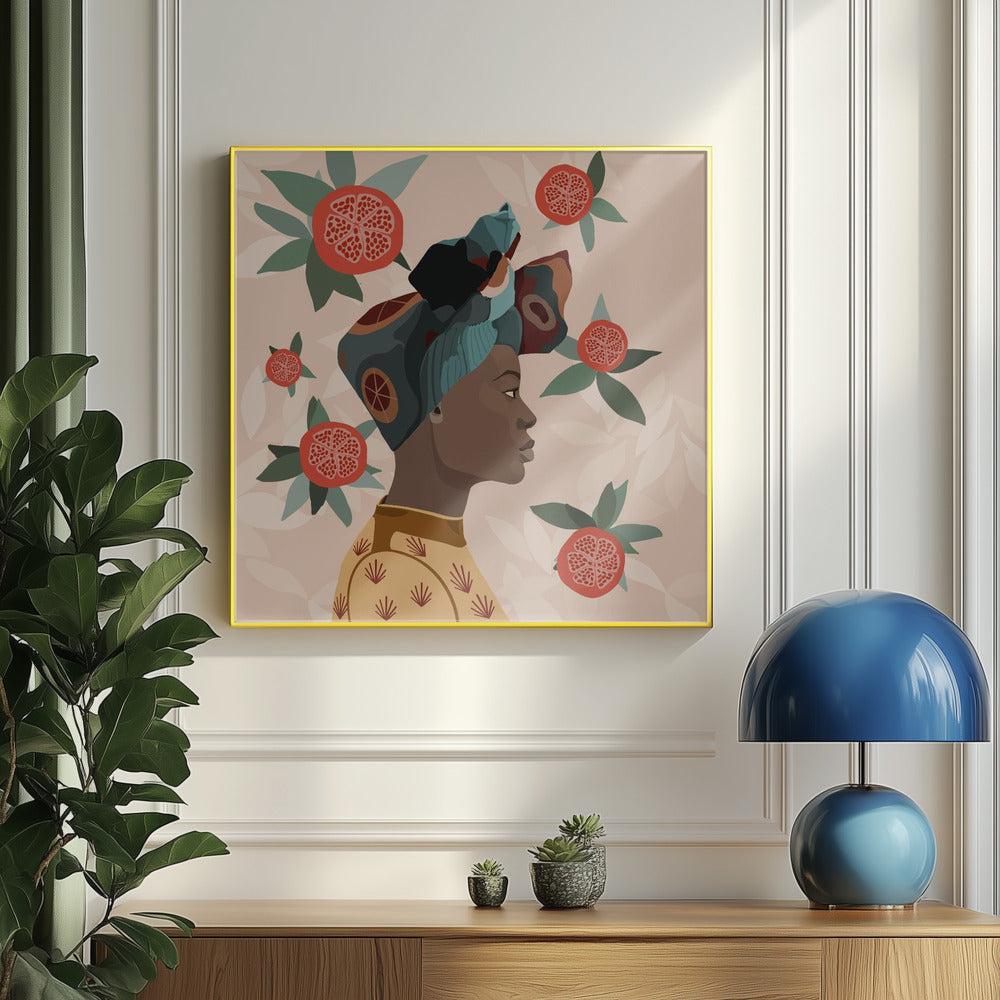Granatapfel-Afrofrau | Poster - Kunstdruck