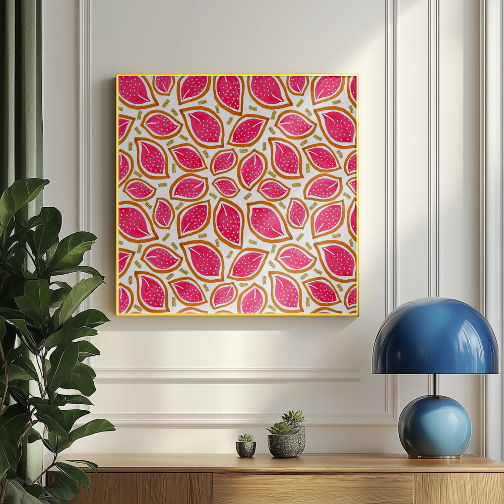 Korallenglitzer, verstreute Blätter, gepunktet | Poster - Kunstdruck