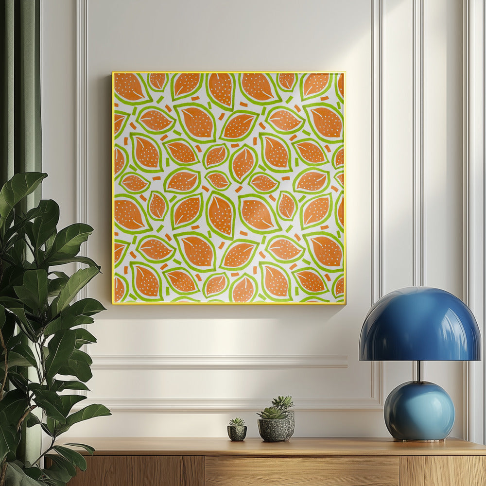 Melone verstreute Blätter Polka Dot | Poster - Kunstdruck