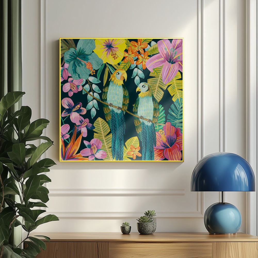 Parrots Tropical Floral Jungle | Poster