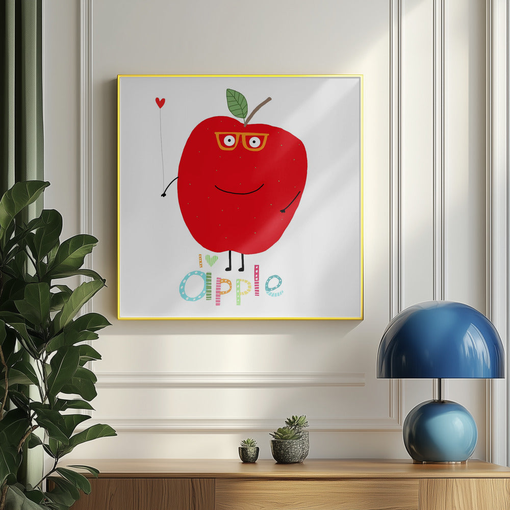 Ich liebe Apple! Glücklicher Apfel mit einem Liebesherz. | Poster