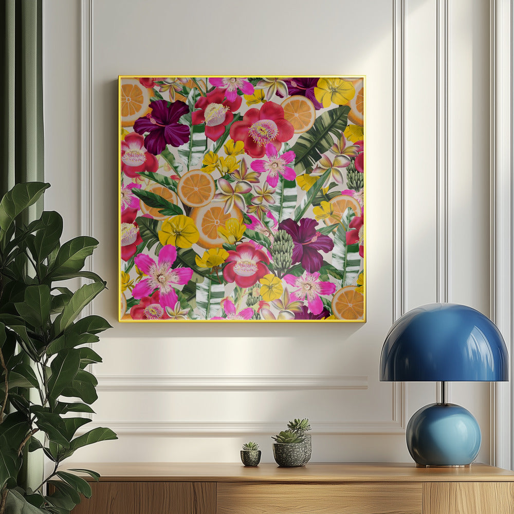 Flowes and Fruits Pattern Black | Poster