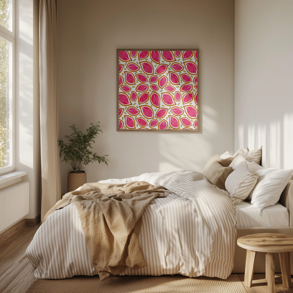 Korallenglitzer, verstreute Blätter, gepunktet | Poster - Kunstdruck