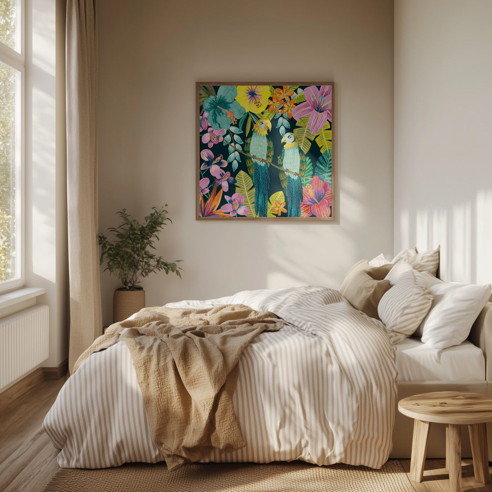 Parrots Tropical Floral Jungle | Poster