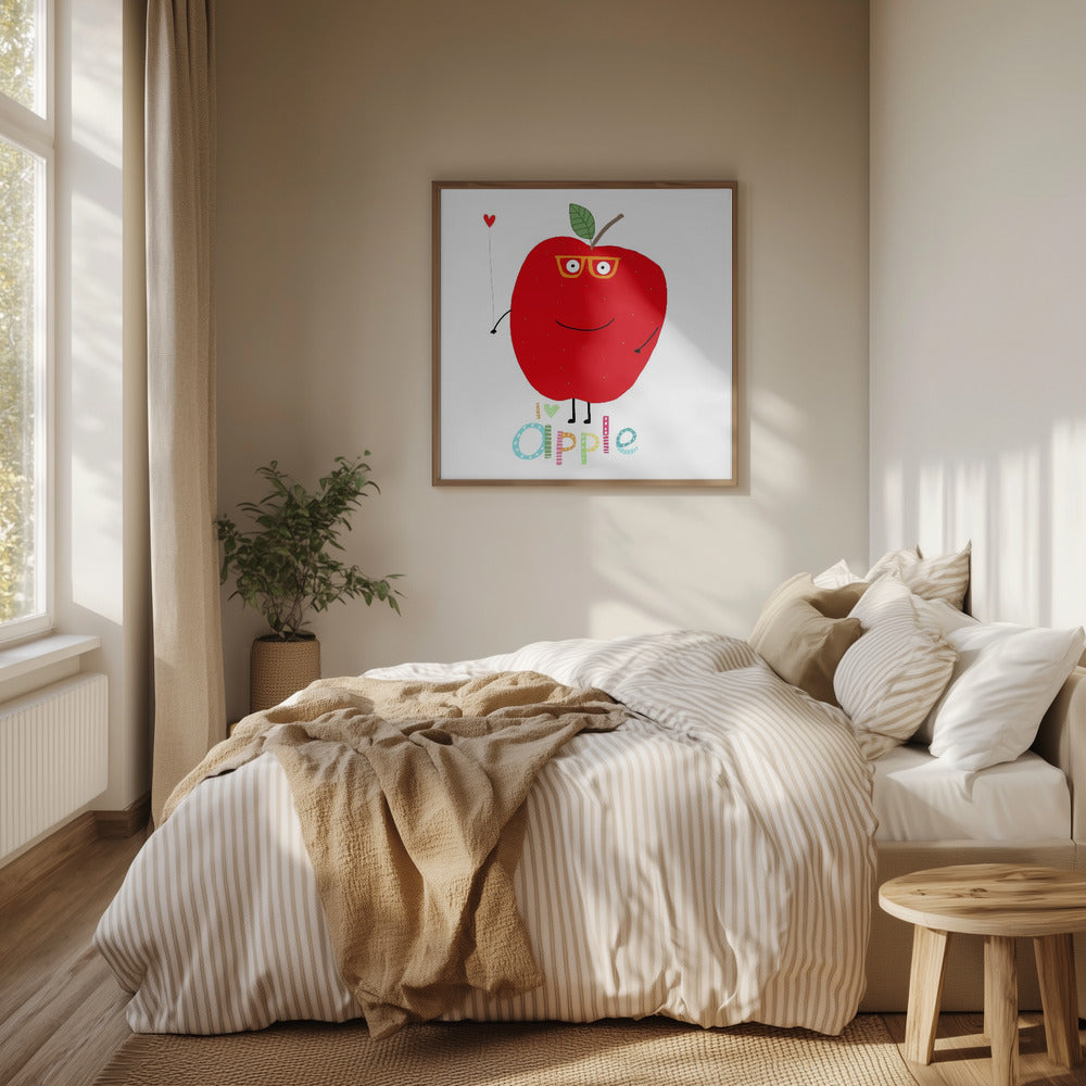 Ich liebe Apple! Glücklicher Apfel mit einem Liebesherz. | Poster