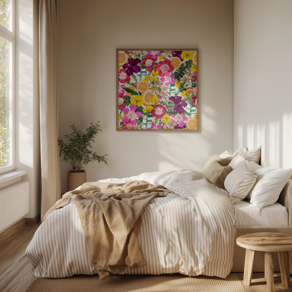 Flowes and Fruits Pattern Black | Poster