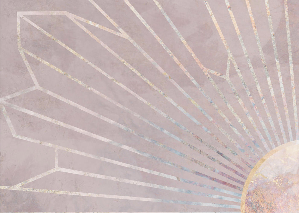 Kultainen geometrinen auringonsäteet muraali vaaleanpunainen | Valokuvatapetit