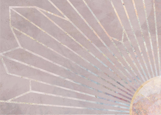 Złoty geometryczny mural z promieniami słońca w kolorze różowym | Fototapeta