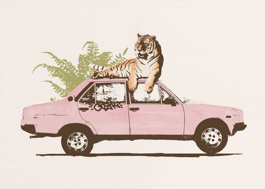 Tiger auf Auto | Poster