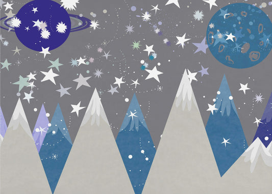Talvimaisemia: Yötaivas Keskiyönsininen Lastenhuoneen seinämaalaus | Valokuvatapetit