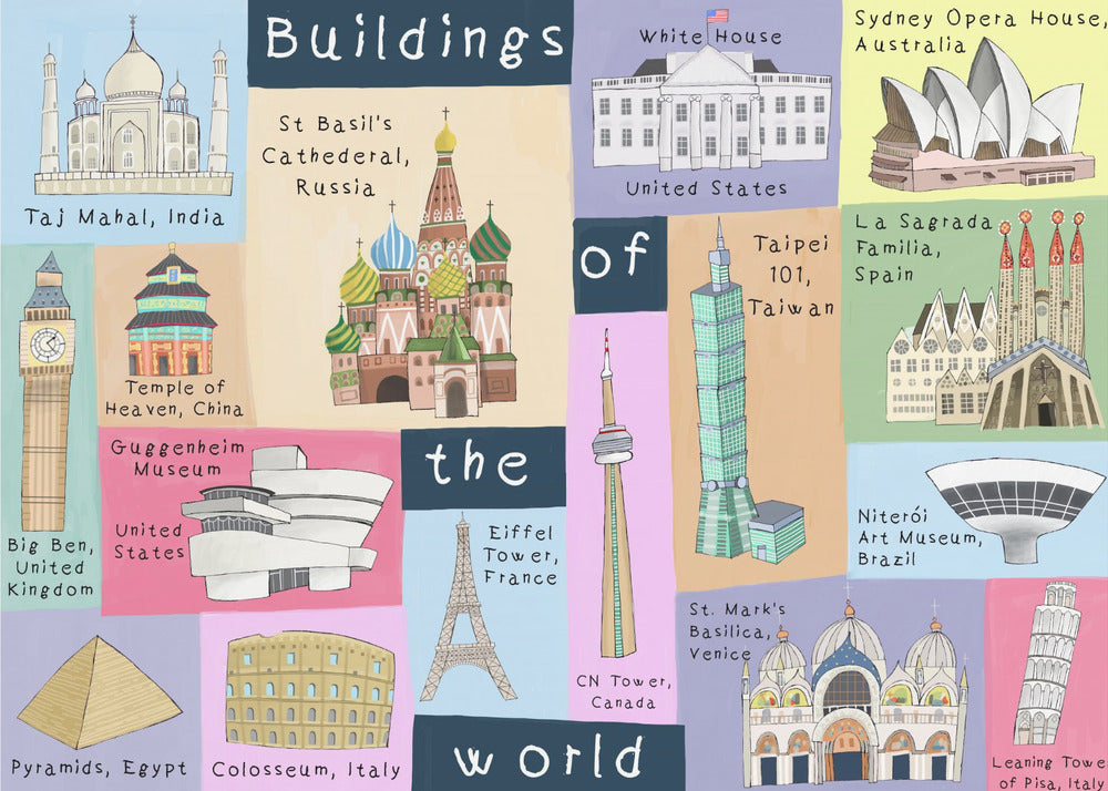 Maailman rakennukset, kuvittanut taiteilija Carla Daly | Canvastaulut