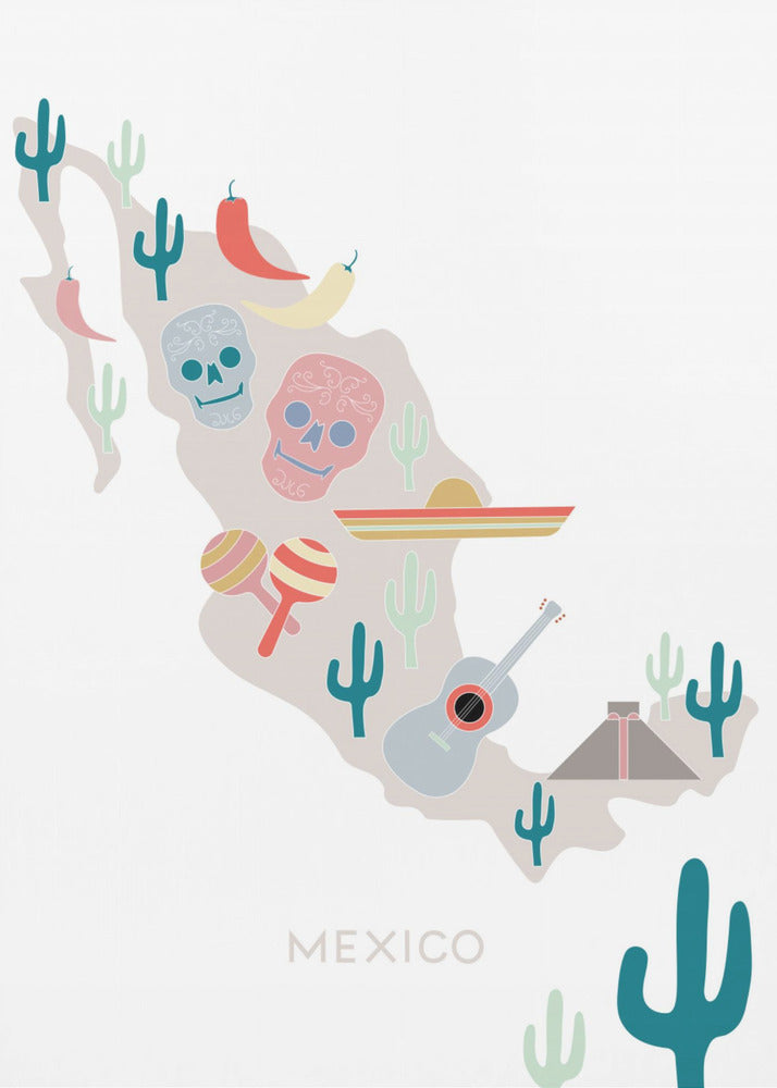 Mexiko Karte Nr. 1 | Leinwand-Bilder