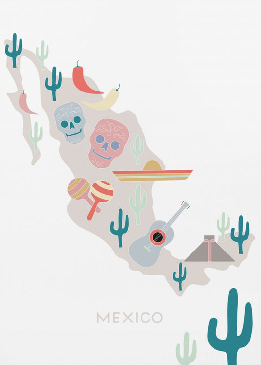 Mexiko Karte Nr. 1 | Leinwand-Bilder