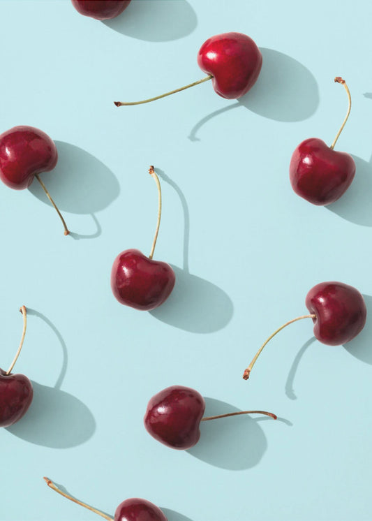 Ciliegie su sfondo turchese | Poster - Stampe d’Arte