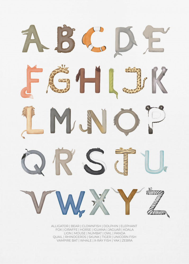 Eläinkirjaimet ABC | Canvastaulut
