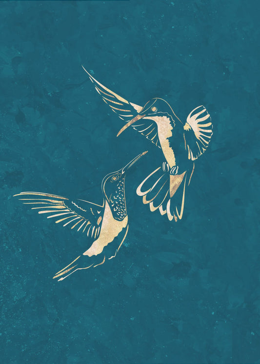 Gold Hummingbird Line art Silhouettes 3 | Poster