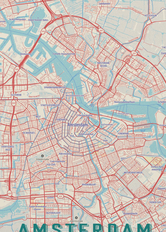 Mapa Retro Amsterdamu | Wydruki na łótnie