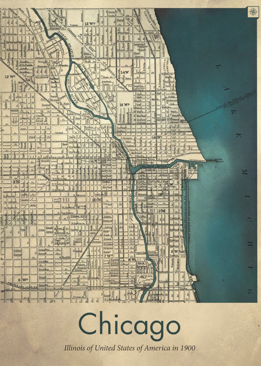 Mapa Chicago | Wydruki na łótnie