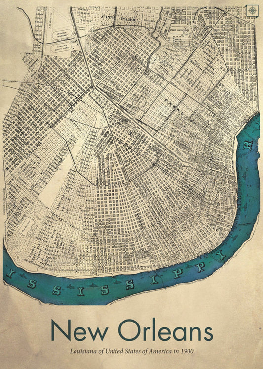 Mapa Nowego Orleanu | Wydruki na łótnie