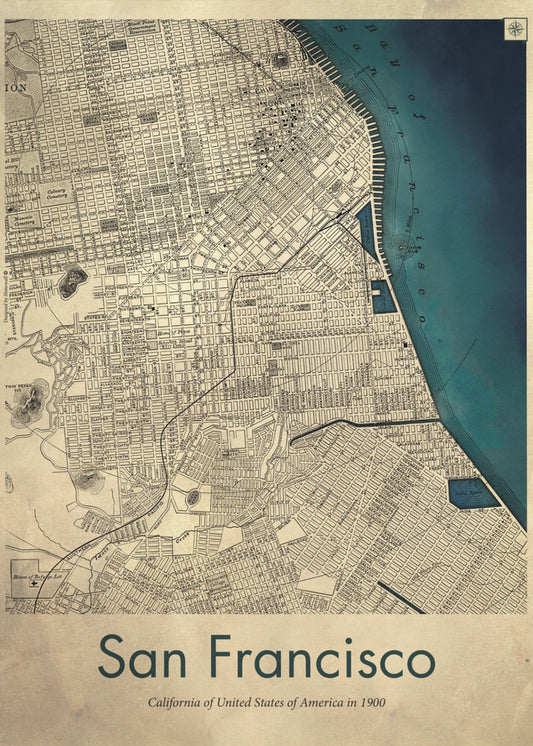 Mapa retro San Francisco | Wydruki na łótnie