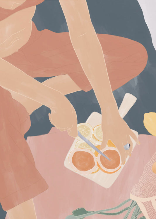 Grapefruits schneiden | Poster - Kunstdruck