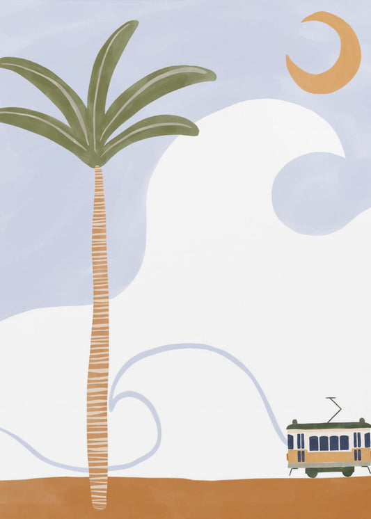 Kleine Straßenbahn am Strand | Leinwand-Bilder