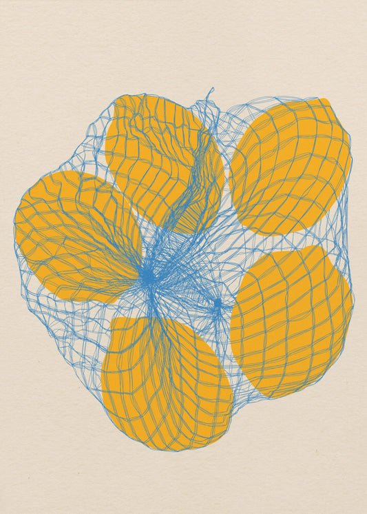 Fünf Zitronen im Netzbeutel | Leinwand-Bilder