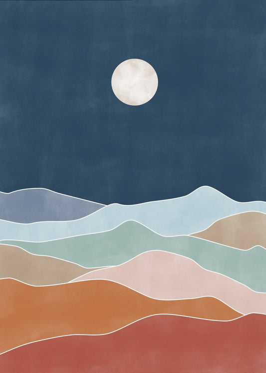 Kuutamoinen kukkulamaisema | Canvastaulut