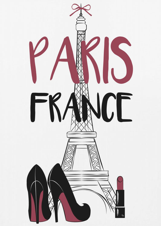 Wieża Eiffla ze stylowymi wysokimi obcasami i szminką | Wydruki na łótnie
