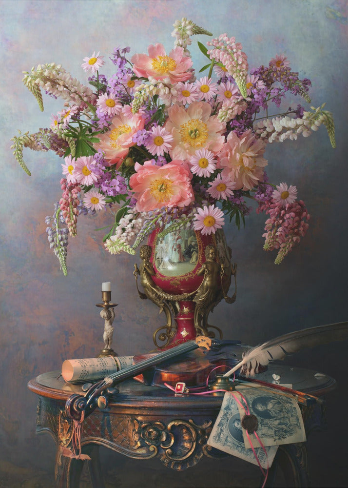 Still life with violin and flowers | Poster