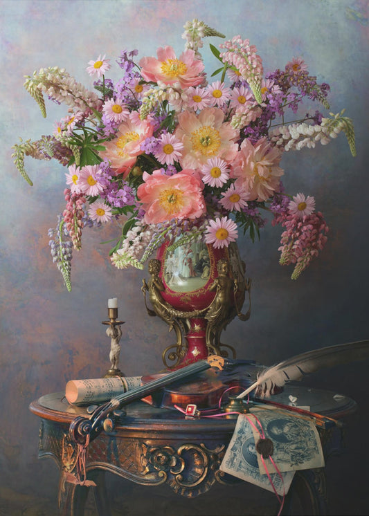 Still life with violin and flowers | Poster